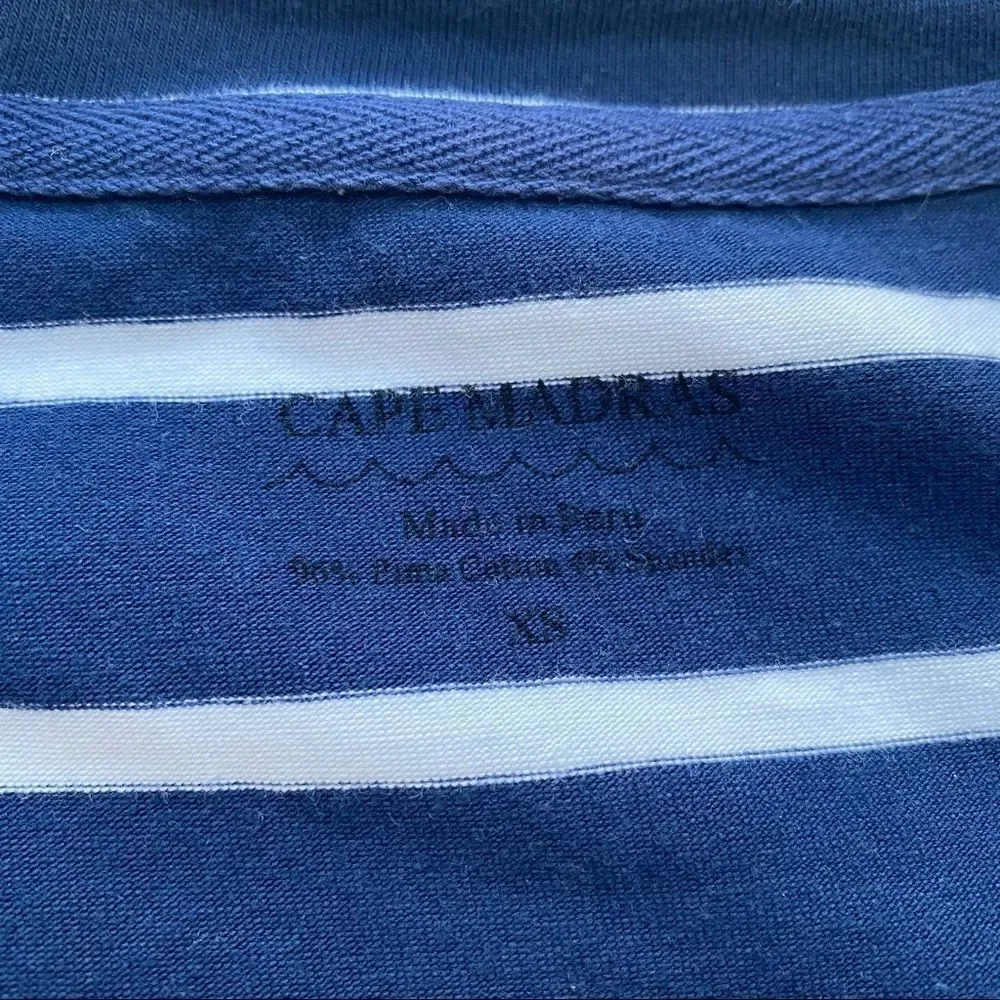 Cape Madras Anthro Quarter Zip Long Sleeve Preppy Pullover Navy White Stripes XS